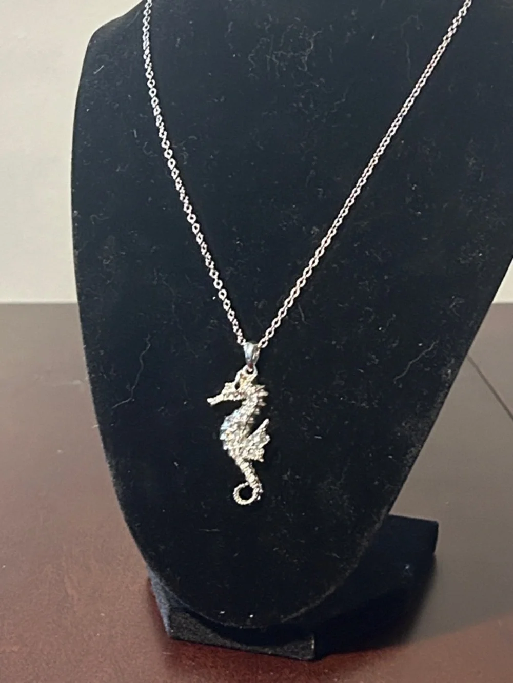 Crystal Seahorse Pendant Necklace in Silver